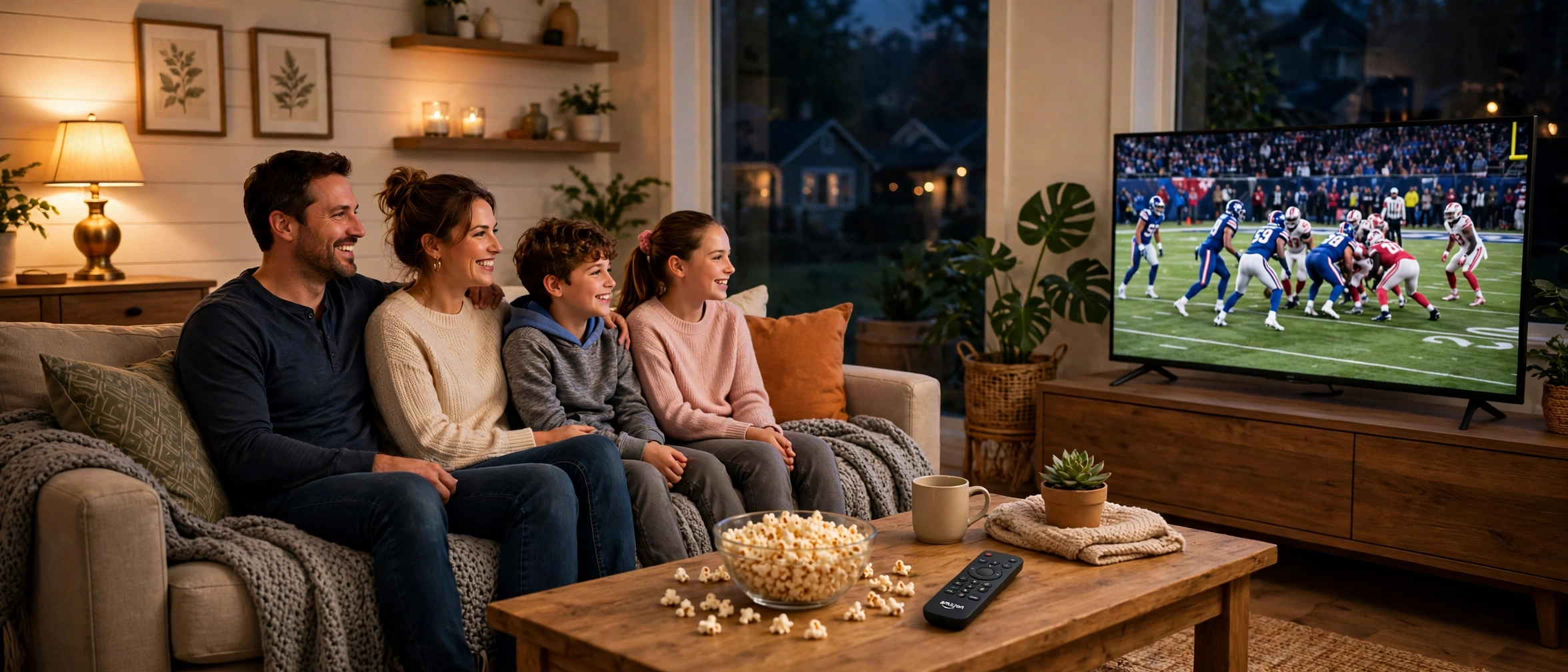 Best IPTV for Firestick in USA: Family in the USA watching live sports on TV with an Amazon Firestick IPTV setup