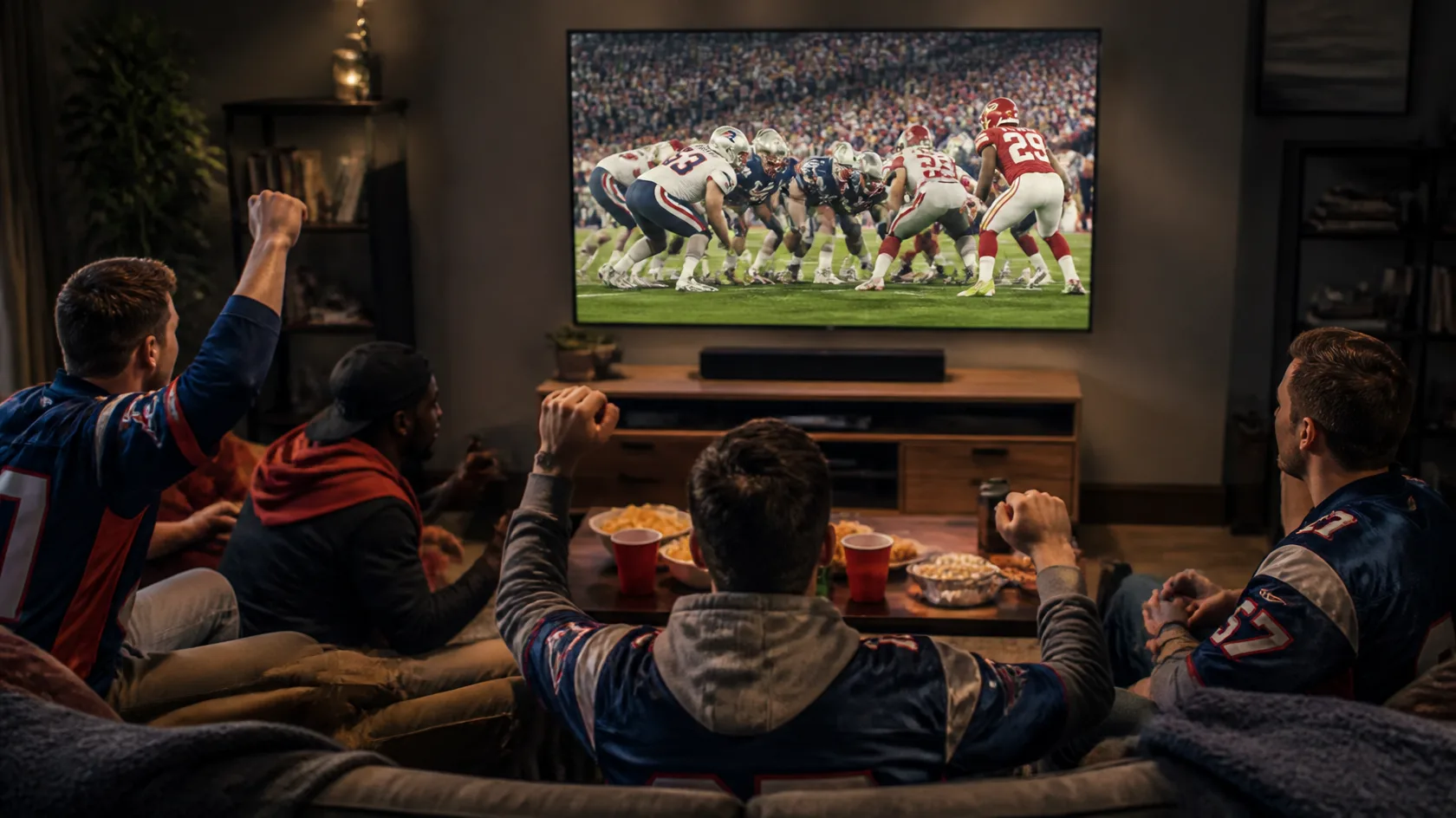 How to watch NFL without cable: American football fans watching an NFL game in 4K on a living-room TV